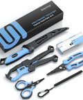 Sidomma Pro Fishing Tools Set (Amazon): 6-piece kit with pliers, scissors, fillet knife, lip gripper, ruler, lanyard.
