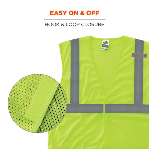 Unisex Adult Hella Visible Class 2 Safety Vest Crafted From Comfy Breathable Mesh Fabric With Zero Fuss Hook And Loop Closure Lime Green detailed view showing mesh texture and closure.