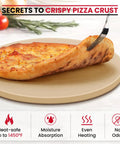15 Inch Round Pizza Stone For Grill And Oven Heavy Duty Cordierite Baking Pan Thermal Shock Resistant For Crisp Crust Pizza Bread And More Includes Scraper For Easy Cleaning And Perfect Bake Every Time with pizza on top