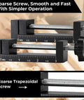 Close-up of Pro Grade 90 Degree Corner Clamp Kit 4 Pack with coarse trapezoidal screw for woodworking precision.