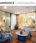 Outdoor patio with 4 Inch Ultra Thin LED Recessed Downlight Kit showing 3000K and 4000K settings, wood decking, and seating area