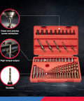Master Screw Extractor Kit With 55 Pieces For Removing Stripped Screws And Broken Bolts in red case showcasing tools