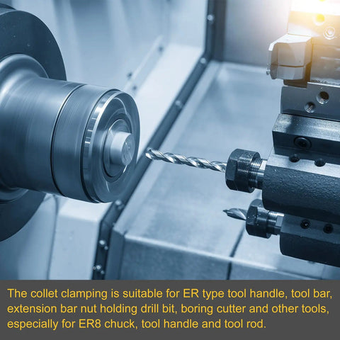 Five Pieces ER16A M22 Collet Clamping Nuts Set For CNC Milling Chuck Holder Lathe in operation with drill bit