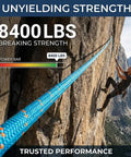 Double Braided Arborist Rope 0.55 Inch By 125 Feet Static Rope For Tree Work Camping Halyard Swing Sailing Blue Built Tough 8400 Lbs Breaking Strength Anti Skid Texture Durable Polyester Nylon Core used by climber on mountain