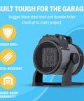 Black and gray Portable 120V Garage Heater With Cool Touch Exterior Automatic Shut Off ETL Certified Safety for 160 sq ft space