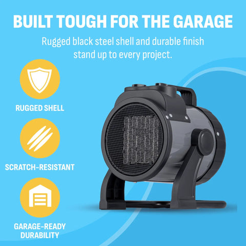 Black and gray Portable 120V Garage Heater With Cool Touch Exterior Automatic Shut Off ETL Certified Safety for 160 sq ft space