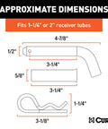 Diagram of Trailer Hitch Pin And Clip 1/2 Inch Diameter With 5/8 Inch Adapter showing dimensions and compatibility