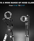 Front view of 9-piece automotive hose clamp pliers set with long-reach swiveling jaws, steel, black handles
