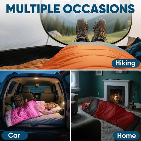 Lightweight Adult Sleeping Bag For Camping And Backpacking, Water Resistant, three settings Hiking, Car, Home, Cozy Blue