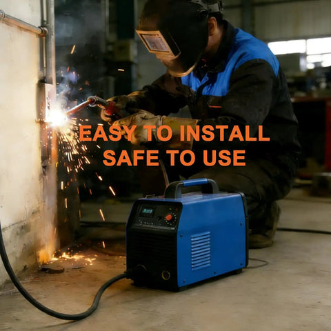Person welding with machine, showcasing NEMA 6-50R Receptacle 50 Amp 3-Prong 250V Welder Replacement Plug in action.