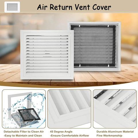Heavy Duty Twenty By Twenty Six Inch Gray Return Air Filter Grille Featuring Slick Hinged Door Plug And Play Setup Pro Grade Louvered Duct Vent Cover Smooth Drywall Integration Ready - Front and back view.