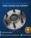 Front Wheel Hub And Bearing Assembly 6 Lug With ABS For Chevy Tahoe Silverado Suburban GMC Yukon Sierra Escalade Cadillac 2014 To 2020 RWD Direct Fit Beefed Up Heavy Duty OEM Grade Quality Ready For Rough Roads, showcasing the 6 lug design with warranty badge.