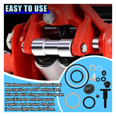 Fifteen Piece Three Ton Floor Jack Seal Repair Kit With Pro Grade Hydraulic Jack Oil Seal And O Ring Set, parts displayed.