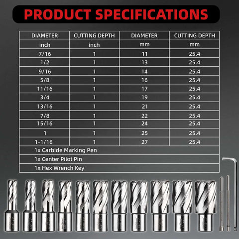 ANGELSWORD HSS annular cutter set, 14 pcs with aluminum storage case for magnetic drill press
