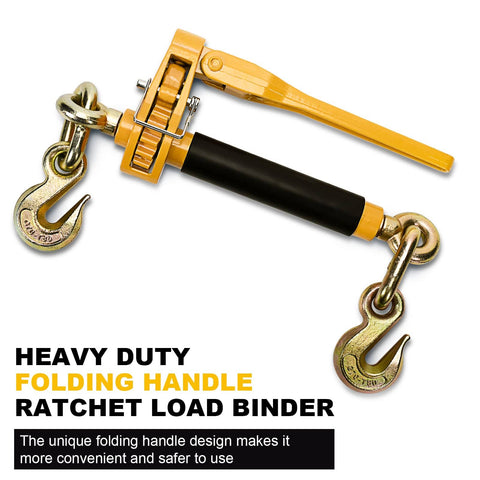 Beefy Heavy Duty Folding Handle Load Binder Set Five Sixteenths To Three Eighths Inch Ratchet Chain Binders With Grab Hooks