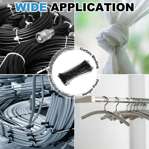 1000 Piece 5 Inch Black Beaded Loop Tie Fasteners Heavy Duty Snap Lock Security Seals for cable organization and curtain binding.