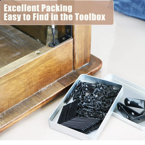 18 Pack L Shape Corner Brackets Stainless Steel Heavy Duty Black 2 Inch Shelf Brackets for Wood Furniture with screws in box