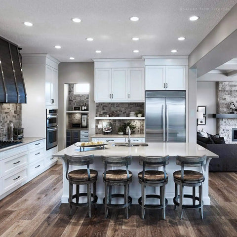 Modern kitchen with Ultra Thin Recessed LED Downlight 10W 700LM, bright ceiling lights over island, 4 inch installed.