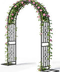 Heavy Duty Metal Garden Arch With Enlarged Base For Stability Garden Trellis For Climbing Plants Go-To Wedding Arch And Party Decoration 55 Inches Wide By 87 Inches High Outdoor Archway For Entryways And Pathways with flowers climbing the frame.