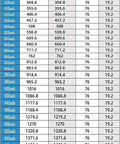 Size chart for Straight Up Heavy Duty Drawer Slides, showing dimensions and specifications in mm for various lengths.