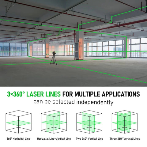 360 Degree Self Leveling Laser Level With 12 Lines And 3D Self Leveling Tech For Tile Work, Construction And Picture Hanging