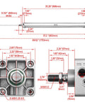 Dimensions of Industrial Pneumatic Cylinder 63mm Bore, 800mm Stroke, Double Acting, PT3/8 Port, M16x1.5 Piston Port