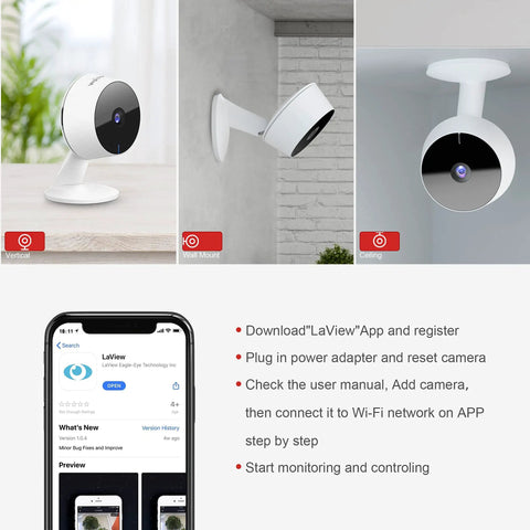 Four Pack Indoor 1080P Security Cameras With Motion Detection Night Vision And Two Way Audio For Slick Pet Monitoring Works With Alexa Phone App iOS Android And Web Access