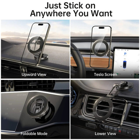 All Metal MagSafe Car Mount for dashboard and Tesla screen, 360 degree rotating magnetic phone holder with flexible three axis arm