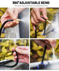 Hands adjusting nozzle of 360 Degree Adjustable Drip Irrigation System With 50 Ft Tubing, 16 Nozzles, Water Timer, Rain Delay.