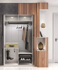Fireproof Document Safe Box With Key Lock Sturdy Double Steel Chest For Valuables in modern closet with clothes and decor