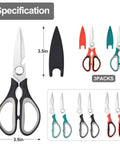 Three Pack Do It All Kitchen Scissors Set, Heavy Duty Stainless Steel Shears, Dishwasher Safe, Removable Blades For Cutting Meat Chicken Fish And Veggies, Multicolor Kitchen Utensils For Everyday Kitchen Hacks, 8.2in scissors set