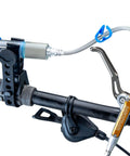 BKM12 Hydraulic Brake Bleed Kit For Mineral Oil With Dual Syringes on bike handlebar, showing syringe mount and hose attachment