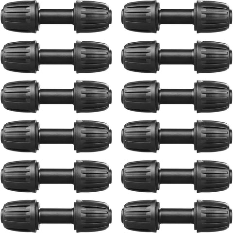 Half Inch Drip Irrigation Tubing Couplings Kit, 12 Barbed Locking Connectors for Drip Tubing, 16mm OD, set of twelve connectors