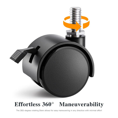 Heavy Duty 2 Inch Furniture Caster Wheels Set Of 4, Dead Quiet Nylon Locking Swivel Casters With 5/16 Threaded Stem and T Nuts, swivel caster with rotating stem.