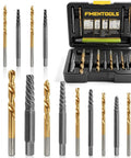 Get That Screw Out Now With This 15 Piece Stripped Screw Extractor Set Featuring Easy Out Broken Bolt Removers And Left Hand Drill Bits For Tricky Fasteners, 15-piece kit in plastic case