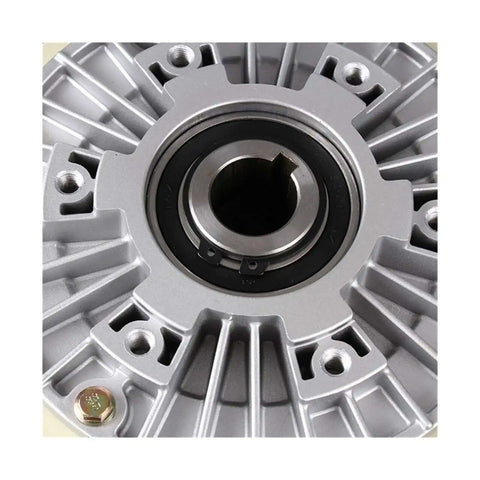 Close-up of Magnetic Powder Brake With Hollow Shaft For Smooth Unwind And Tension Control, 12Nm Torque, 24V DC, 20mm Bore.