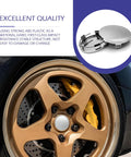 4 Pack Universal Snap In Wheel Center Caps High Polish Silver Rim Hub Covers OD 60mm ID 56mm mounted on a gold alloy wheel.