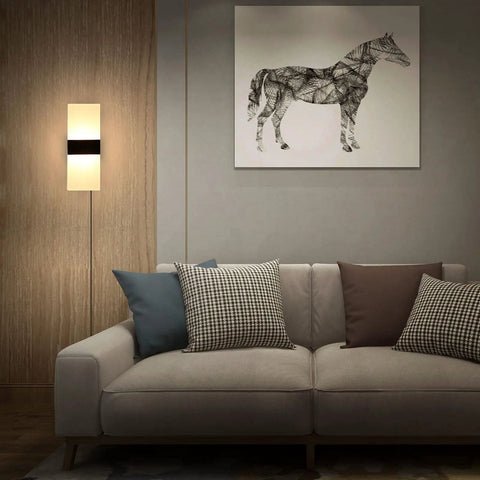 Plug In Wall Light Sconce With Adjustable Color Temperature, 12W Indoor Lamp on wall above sofa with cushions, 3 Color Temperatures Cold White Natural White Warm White, Easy Plug In, Ideal For Living Room Bedroom Hallway, 2 Pack