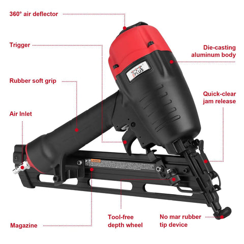 Pro Grade 15 Gauge Angled Finish Nailer With Tool Free Depth Adjustment No Mar Tip And Work Contact Element side view
