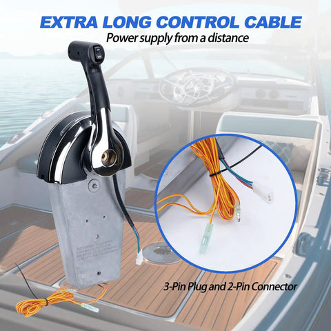 Outboard Remote Control Kit For Single Binnacle Top Mount Box With Fast Idle Button and Power Trim Tilt Plug and Play Marine Boat Remote Control System Compatible With 8M0059686 Motor Controller with extra long cable.