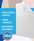 Top Notch 10 Pack Of 6 X 9 White Non Scratch Non Woven Buffing Pads For Wood Finishes and Wax Application on display with features.