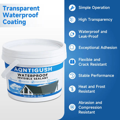 Straight Up Heavy Duty Transparent Waterproof Sealant To Nail Every Indoor And Outdoor Leak One Gallon Size shown in a bucket design.