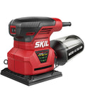 2.0 Amp 1/4 Sheet Palm Sander with Pressure Control, clear dust canister, micro filtration, and dust sealed switch, red base