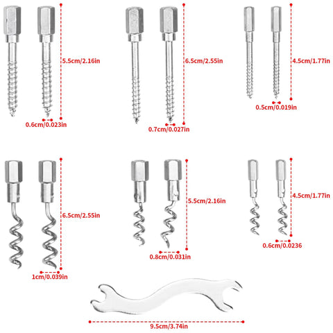 Components of 23 Piece Stainless Steel Packing Extractor Set With Flexible Shaft, Removable Tips, Corkscrew Type Wrench