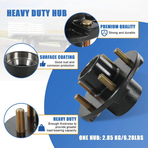 Trailer Hub Kit Beefed-Up 5 Bolt 4.5 Inch 3500 Lb Idler Wheel With L68149 L44649 Bearings, showing hub design features