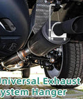 Universal Exhaust Clamp With Hanger Set For 3 Inch Exhaust Pipe installed on vehicle undercarriage