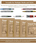 Tan Toned Sketchbook For Mixed Media With Sixty Sheets Of 90lb 150gsm Tan Drawing Paper 5.5 By 8.5 Inches Great For Charcoal Graphite Colored Pencils And White Gel Pens One Hundred Percent Recycled Wire Bound, shown with various compatible media.