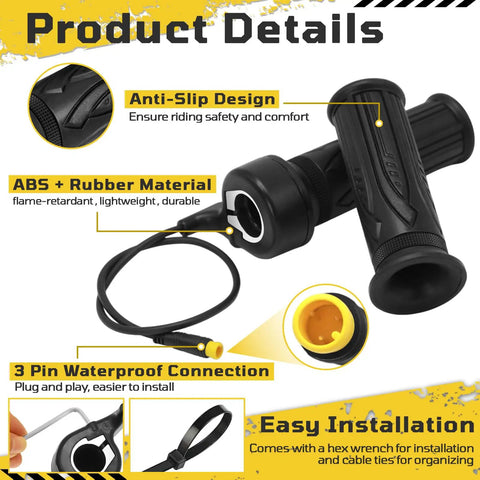3 Pin XLR Male Full Twist Ebike Throttle Kit For 12V 72V Electric Bikes And Scooters, 7/8 Inch Handlebar Fit, Durable Throttle Grips For E-Bikes, Folding Mountain Bikes, Motos And More