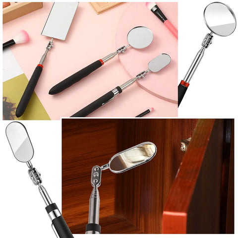 Three Piece Telescoping Inspection Mirror Set With Round, Square, And Oval Styles For Automotive And Home Use
