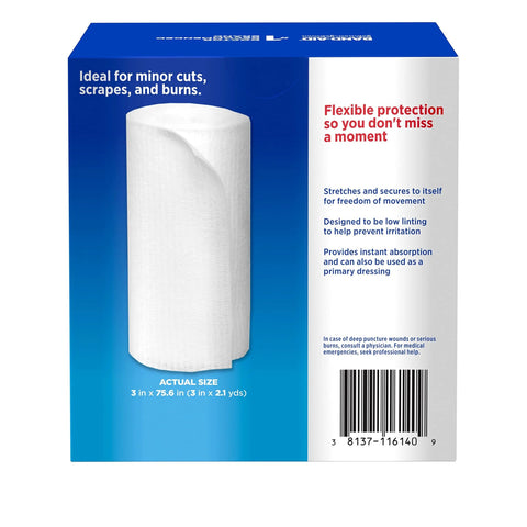 Band-Aid rolled gauze dressing, white gauze roll, 3 in x 75.6 in (2.1 yd), value pack of 5